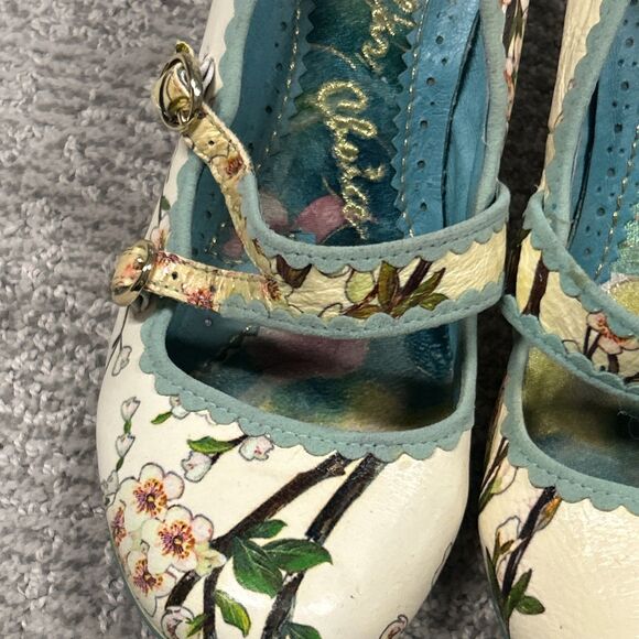 Irregular Choice Heels Womens US 7 Floral EU38 Maryjane’s Leather Cream Shoes - Picture 5 of 13